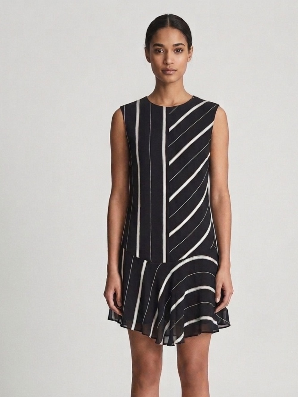Camilla And Mark Sz 8 Navy Strip Asymmetrical Open Back Mini Dress